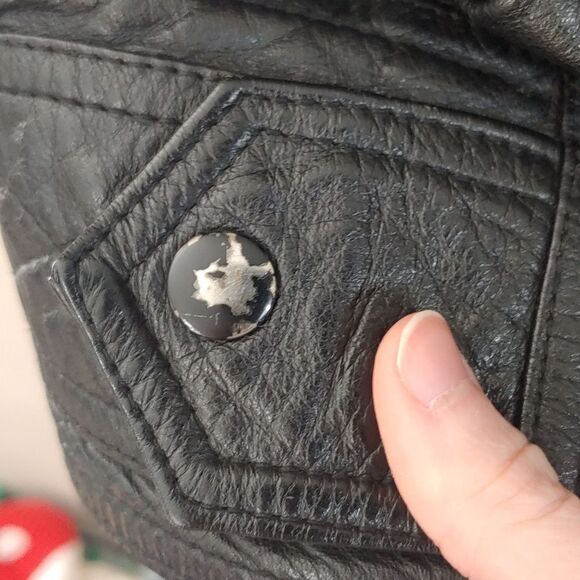 VTG Black Leather Bomber Jacket Byrnes & Baker Unisex Moto Jacket Size Small - Picture 5 of 10